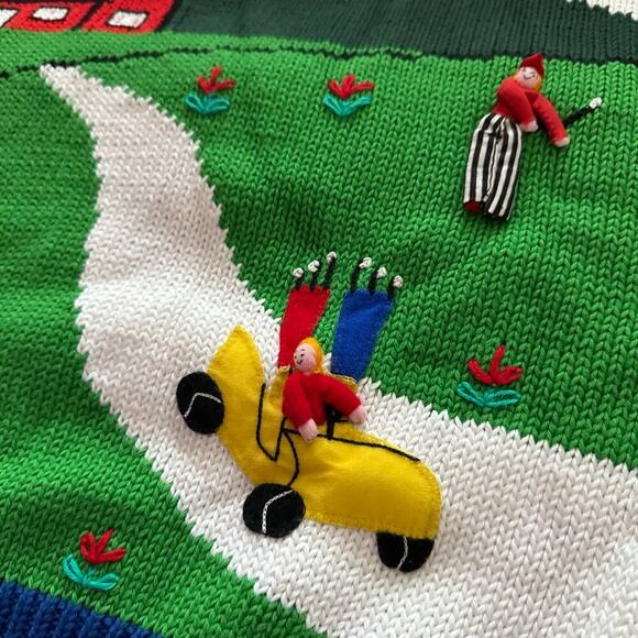 Vintage Rare Cotton Salsa Blue & Green handmade Golf chunky Sweater Size M - Picture 5 of 8